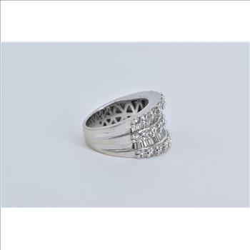 14K 2.00 Ctw Baguette Round Natural Diamond Band White Gold Ring, Size 4.75