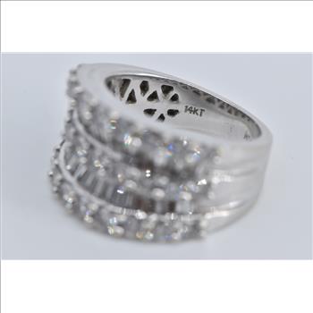 14K 2.00 Ctw Baguette Round Natural Diamond Band White Gold Ring, Size 4.75