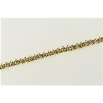 14K 2.00 Ctw Diamond Classic Wavy Link Yellow Gold Bracelet 6.75
