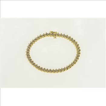 14K 2.00 Ctw Diamond Classic Wavy Link Yellow Gold Bracelet 6.75