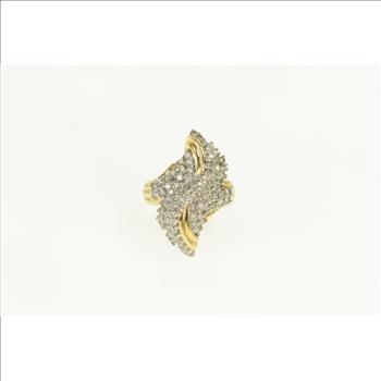 14K 2.00 Ctw Diamond Wavy Cluster Freeform Yellow Gold Ring, Size 6.75