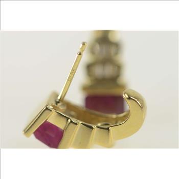 14K 2.00 Ctw Emerald Cut Ruby Diamond Stud Yellow Gold Earrings