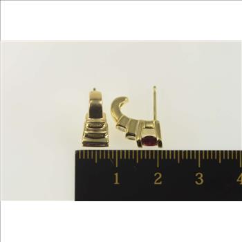 14K 2.00 Ctw Emerald Cut Ruby Diamond Stud Yellow Gold Earrings