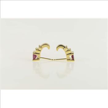 14K 2.00 Ctw Emerald Cut Ruby Diamond Stud Yellow Gold Earrings