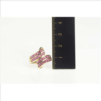 14K 2.00 Ctw Natural Ruby Tiered Channel Bypass Yellow Gold Ring, Size 7.25