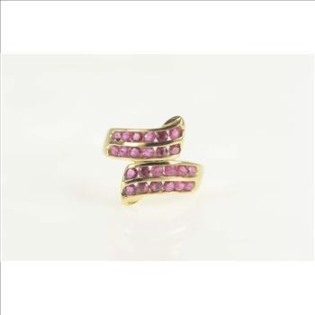 14K 2.00 Ctw Natural Ruby Tiered Channel Bypass Yellow Gold Ring, Size 7.25