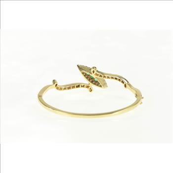 14K 2.00 Ctw Navette Emerald Diamond Bangle Yellow Gold Bracelet 6.5