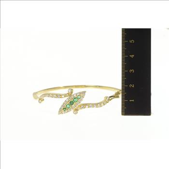 14K 2.00 Ctw Navette Emerald Diamond Bangle Yellow Gold Bracelet 6.5