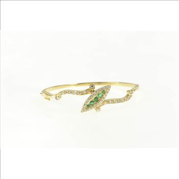 14K 2.00 Ctw Navette Emerald Diamond Bangle Yellow Gold Bracelet 6.5