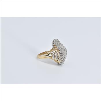 14K 2.00 Ctw Vintage Diamond Wavy Cluster Yellow Gold Ring, Size 7.5