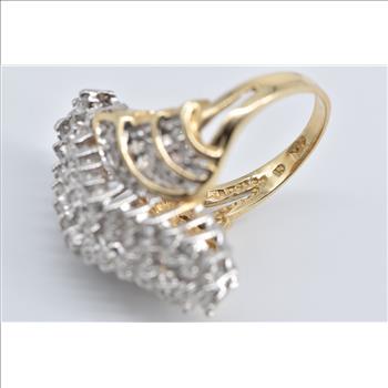 14K 2.00 Ctw Vintage Diamond Wavy Cluster Yellow Gold Ring, Size 7.5