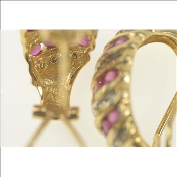 14K 2.02 Ctw Ruby Diamond Domed French Clip Yellow Gold Earrings