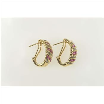 14K 2.02 Ctw Ruby Diamond Domed French Clip Yellow Gold Earrings