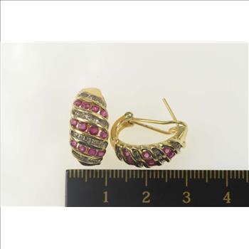 14K 2.02 Ctw Ruby Diamond Domed French Clip Yellow Gold Earrings