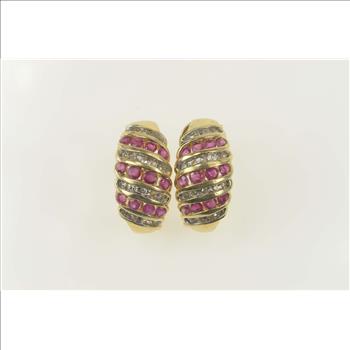 14K 2.02 Ctw Ruby Diamond Domed French Clip Yellow Gold Earrings