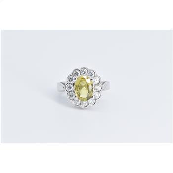 14K 2.10 Ctw Yellow Sapphire Diamond Engagement White Gold Ring, Size 5.5