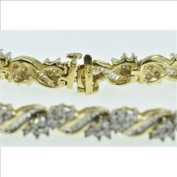 14K 2.15 Ctw Baguette Diamond Wavy Cluster Yellow Gold Bracelet 6.75