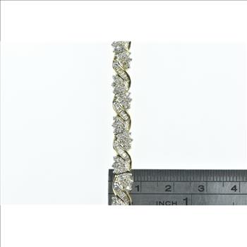 14K 2.15 Ctw Baguette Diamond Wavy Cluster Yellow Gold Bracelet 6.75