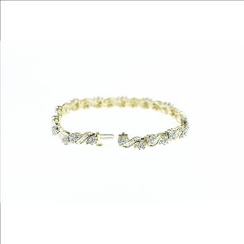 14K 2.15 Ctw Baguette Diamond Wavy Cluster Yellow Gold Bracelet 6.75