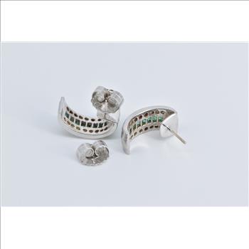 14K 2.15 Ctw Baguette Emerald Diamond Curved White Gold Earrings