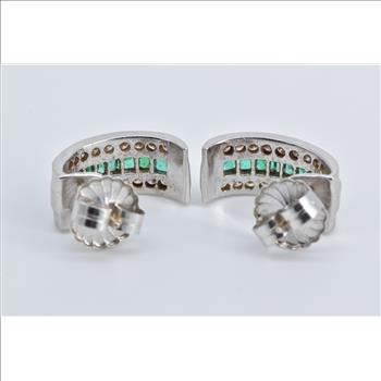 14K 2.15 Ctw Baguette Emerald Diamond Curved White Gold Earrings