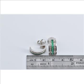 14K 2.15 Ctw Baguette Emerald Diamond Curved White Gold Earrings