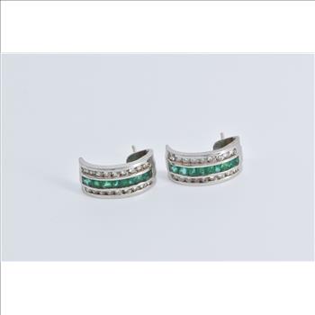 14K 2.15 Ctw Baguette Emerald Diamond Curved White Gold Earrings