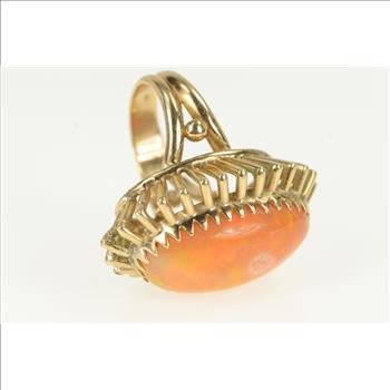 14K 21.50 Ct Mexican Fire Opal Cocktail Yellow Gold Ring, Size 6