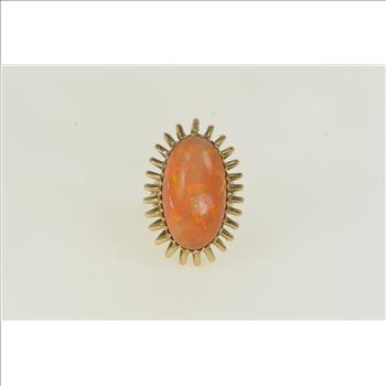 14K 21.50 Ct Mexican Fire Opal Cocktail Yellow Gold Ring, Size 6