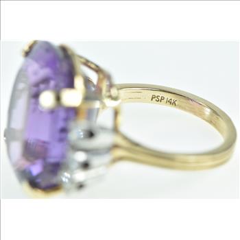 14K 22 Ctw Oval Amethyst Diamond Cocktail Yellow Gold Ring, Size 7.5
