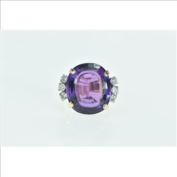 14K 22 Ctw Oval Amethyst Diamond Cocktail Yellow Gold Ring, Size 7.5