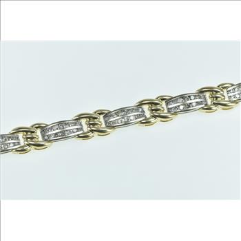 14K 2.25 Ctw Diamond Two Tone Twist Bar Link Yellow Gold Bracelet 7