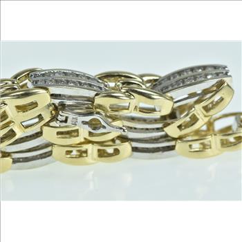 14K 2.25 Ctw Diamond Two Tone Twist Bar Link Yellow Gold Bracelet 7