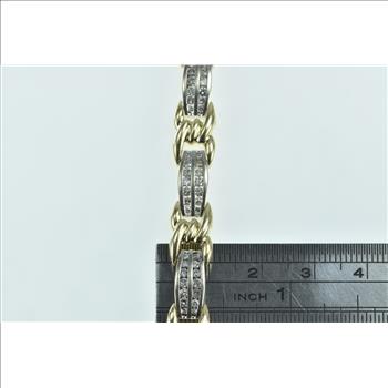 14K 2.25 Ctw Diamond Two Tone Twist Bar Link Yellow Gold Bracelet 7