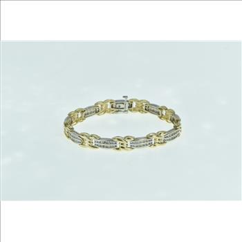 14K 2.25 Ctw Diamond Two Tone Twist Bar Link Yellow Gold Bracelet 7