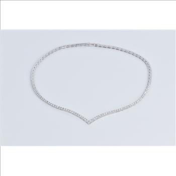 14K 2.25 Ctw Natural Diamond Chevron Tennis White Gold Necklace 17