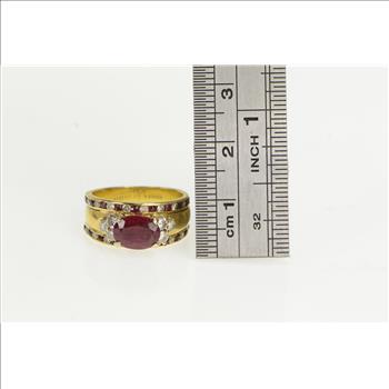 14K 2.25 Ctw Ruby Diamond Engagement Yellow Gold Ring, Size 4.5