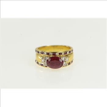 14K 2.25 Ctw Ruby Diamond Engagement Yellow Gold Ring, Size 4.5