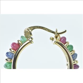 14K 22mm Ruby Emerald Sapphire Vintage Hoop Yellow Gold Earrings