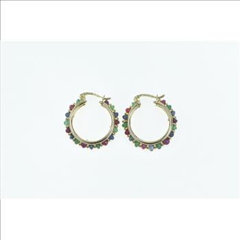 14K 22mm Ruby Emerald Sapphire Vintage Hoop Yellow Gold Earrings