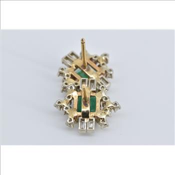 14K 2.30 Ctw Natural Emerald Diamond Vintage Stud Yellow Gold Earrings