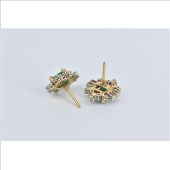 14K 2.30 Ctw Natural Emerald Diamond Vintage Stud Yellow Gold Earrings