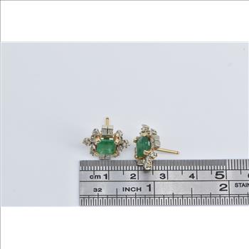 14K 2.30 Ctw Natural Emerald Diamond Vintage Stud Yellow Gold Earrings