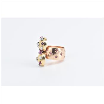 14K 2.35 Ctw Diamond Ruby Sputnik Artisanal Yellow Gold Ring, Size 8