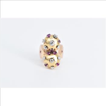 14K 2.35 Ctw Diamond Ruby Sputnik Artisanal Yellow Gold Ring, Size 8