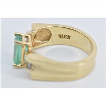14K 2.35 Ctw Natural Emerald Baguette Diamond Yellow Gold Ring, Size 7.75