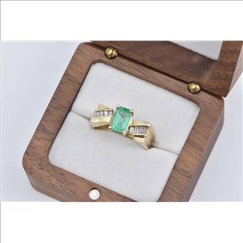 14K 2.35 Ctw Natural Emerald Baguette Diamond Yellow Gold Ring, Size 7.75