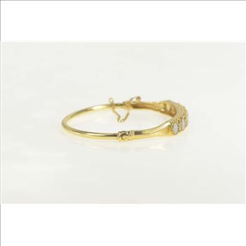 14K 2.36 Ctw Oval Natural Opal Diamond Bangle Yellow Gold Bracelet 6.75