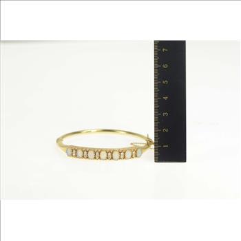 14K 2.36 Ctw Oval Natural Opal Diamond Bangle Yellow Gold Bracelet 6.75