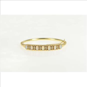 14K 2.36 Ctw Oval Natural Opal Diamond Bangle Yellow Gold Bracelet 6.75